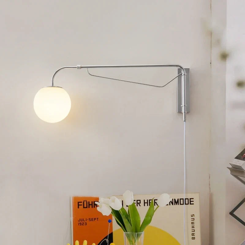 applique murale led avec bras à bascule en verre pour lecture