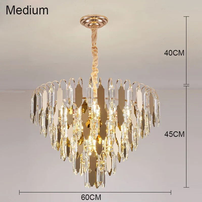 lustre moderne en cristal doré à led design élégant pour intérieur