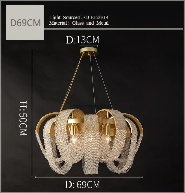 lustre rond en cristal de luxe pour décoration intérieure