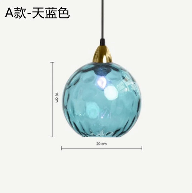 Lustre boule de verre coloré nordique lampes suspendues moderne Grain d'eau Restaurant cuisine luminaire suspendu chambre lampe de chevet