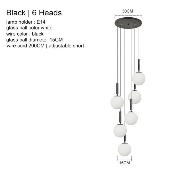 Suspension laiton noir boule lait LED