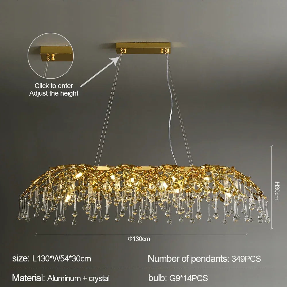 lustre en cristal de luxe design goutte de pluie élégant