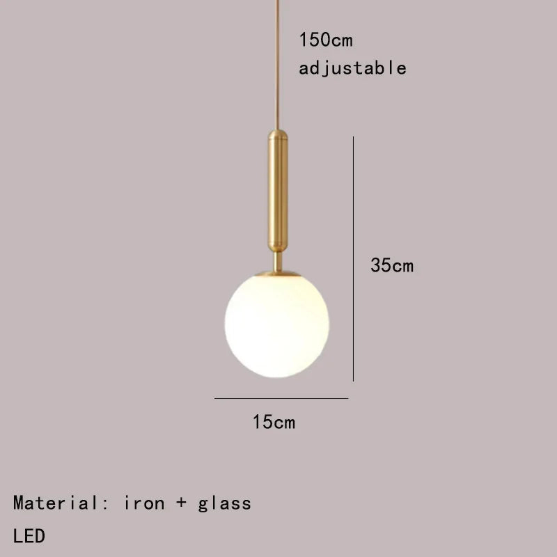 suspension moderne en verre avec ampoule en métal doré réglable