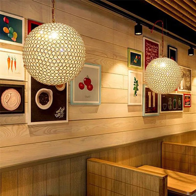 lustre moderne en cristal boule ronde avec éclairage led