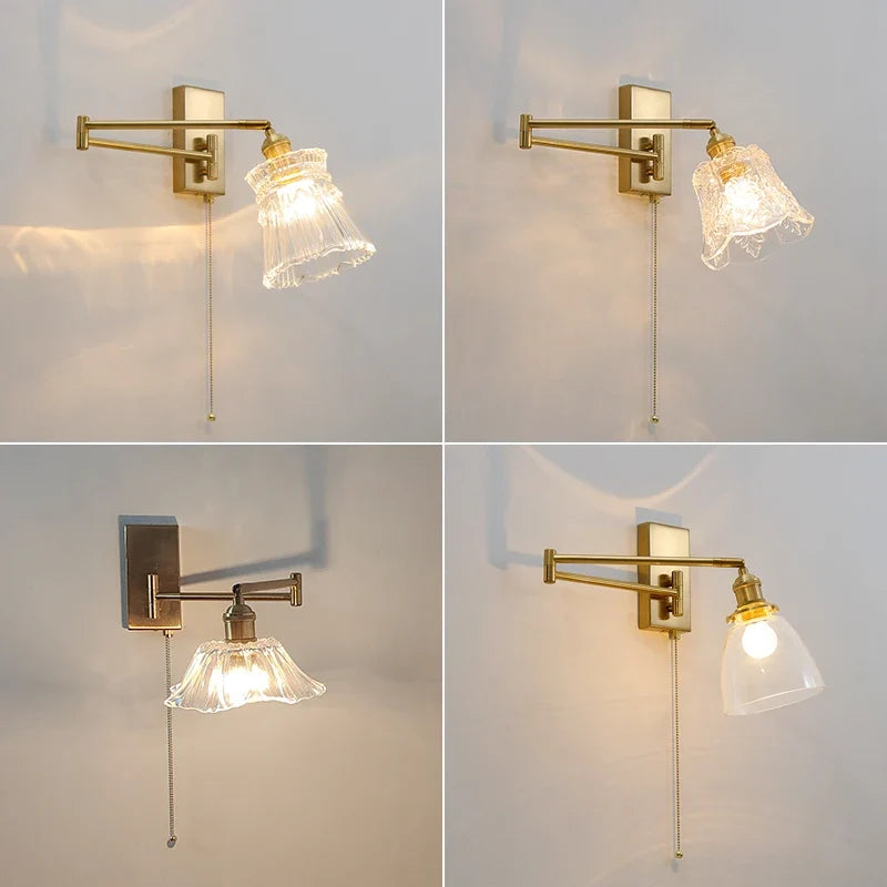 IWHD tirer chaîne verre applique murale LED applique bras gauche droite rotation chambre salon lumières nordique moderne à côté lampe Wandlamp