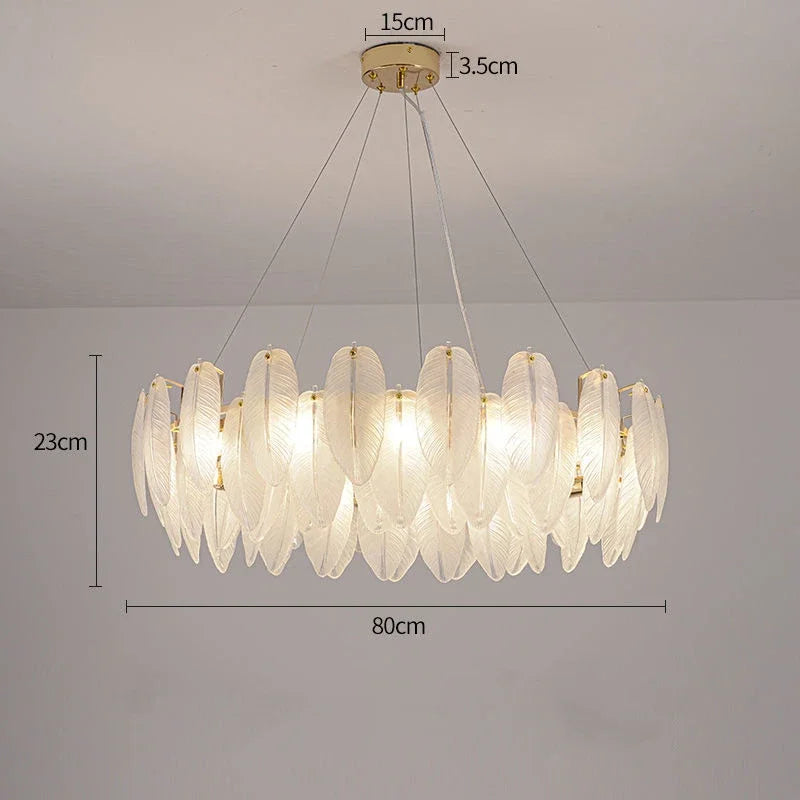 Feather Glass Led Chandelier Pendant Lights Suspension Hanging Lamp for Living Room Bedroom