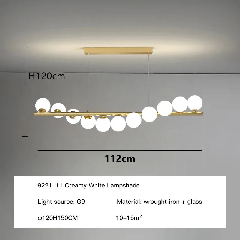 lustre nordique longue boule de verre or pour bar