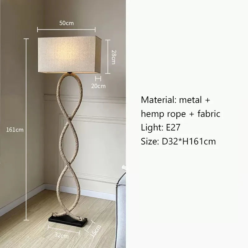 Nordique rétro Wabi Sabi chanvre corde tissu abat-jour lampadaire Led salon décor à la maison chambre canapé coin chevet lampe sur pied