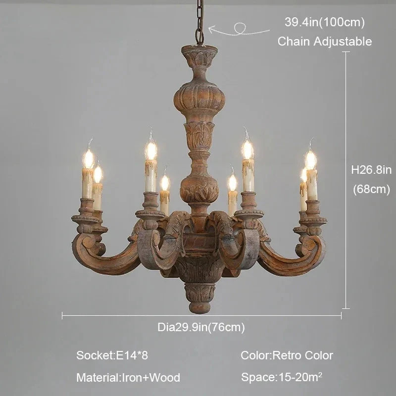 lustre en bois sculpté et verre de murano rétro élégant