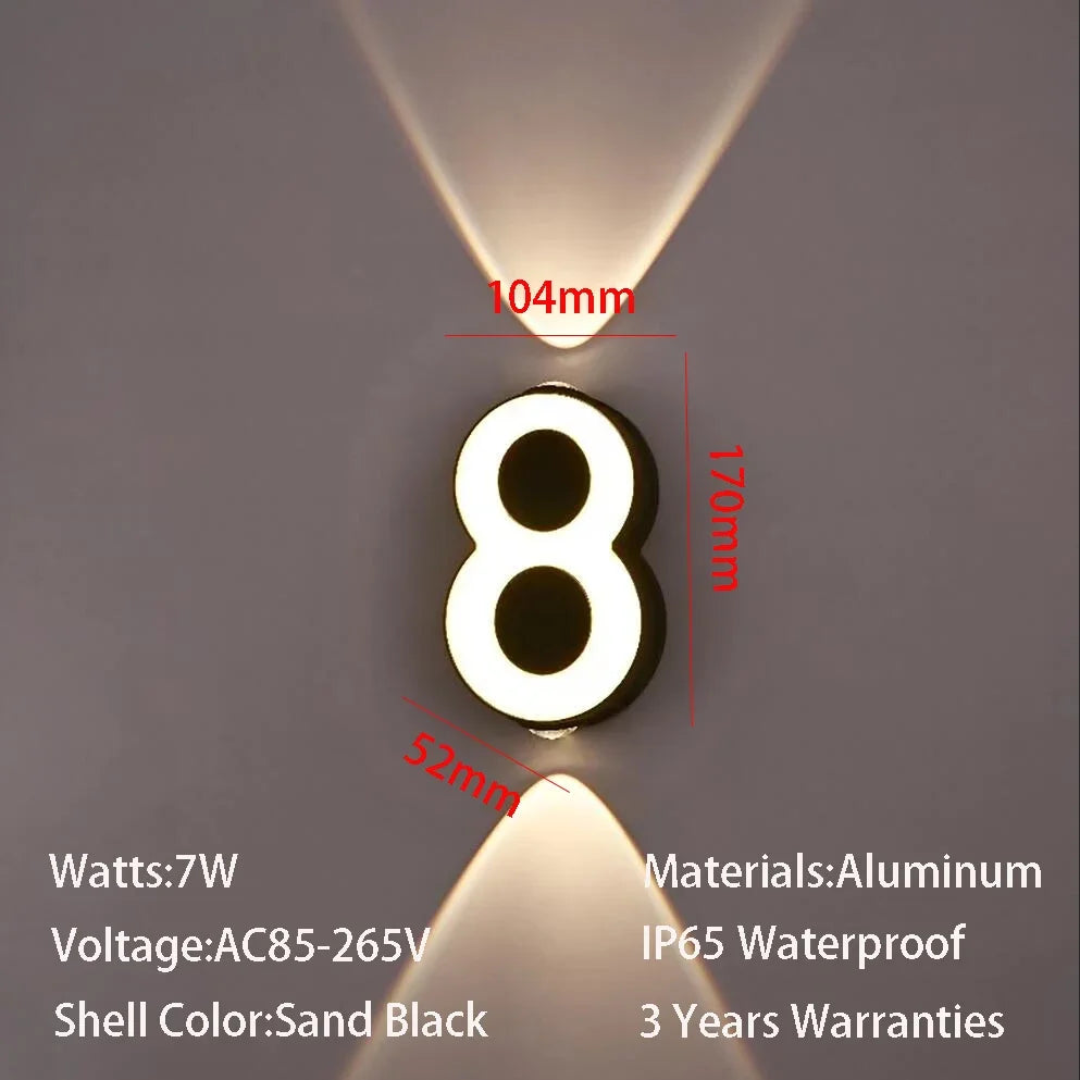 applique murale LED numéro de chiffre intérieur et extérieur IP65 étanche moderne minimalisme Style aluminium porche lumières de jardin