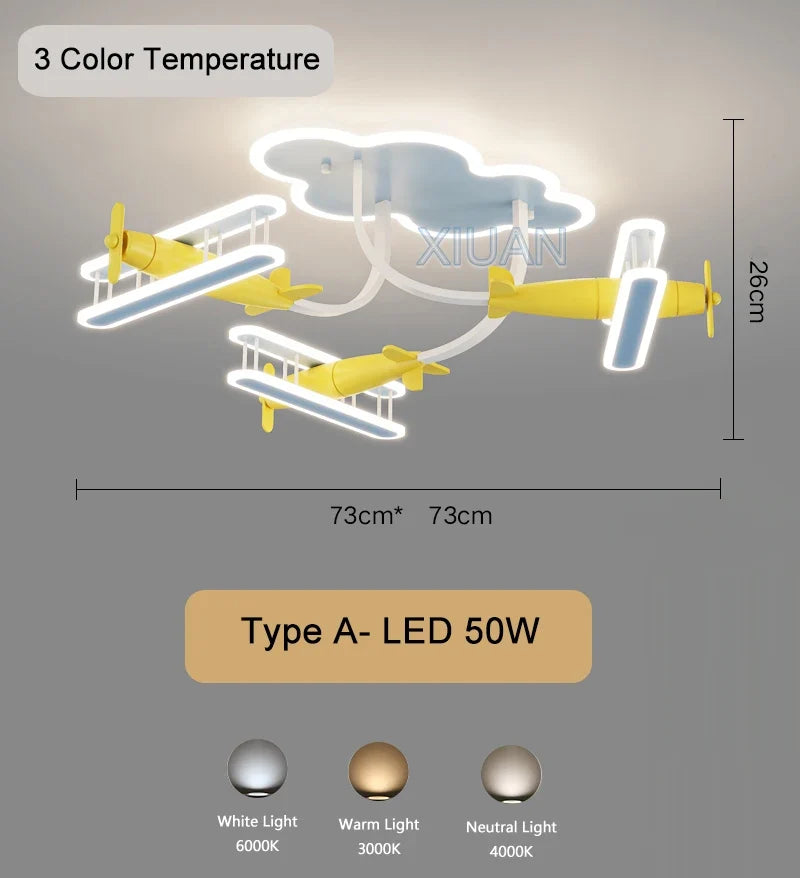 lustre d'avion dessin animé pour enfants avec télécommande
