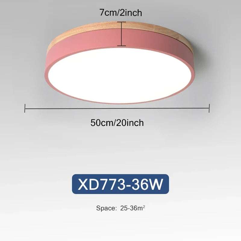 Rond 7 couleurs nordique LED plafonniers pour salon chambre plafonniers en bois 3 lumières couleur réglable couloir balcon
