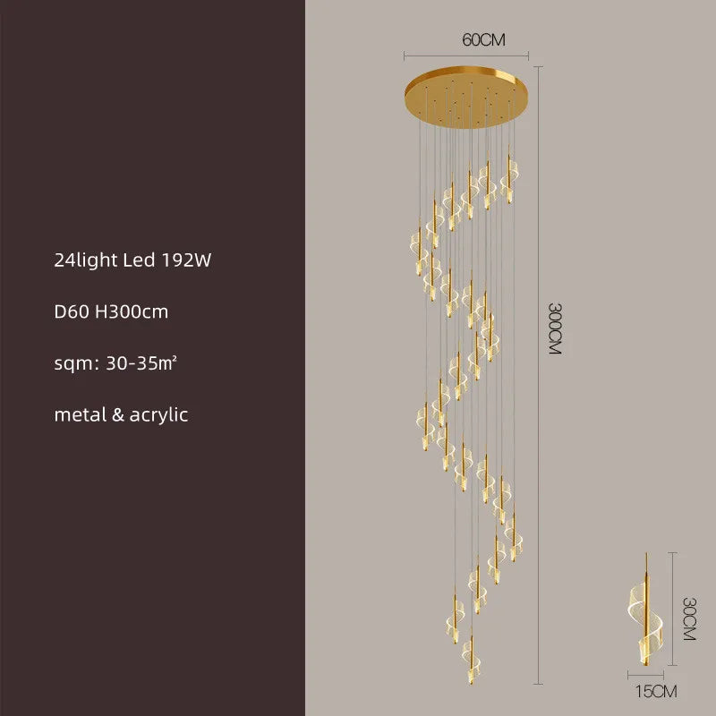 lustre led moderne en acrylique pour escaliers en colimaçon