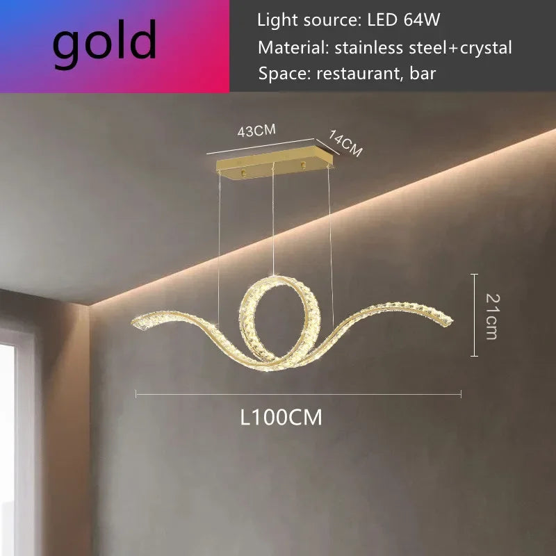 Luxury Restaurant LED Crystal Chandelier Modern High-end Design Gold/Silver Dimming Lamp Bar Kitchen Island Stair Pendant Lights