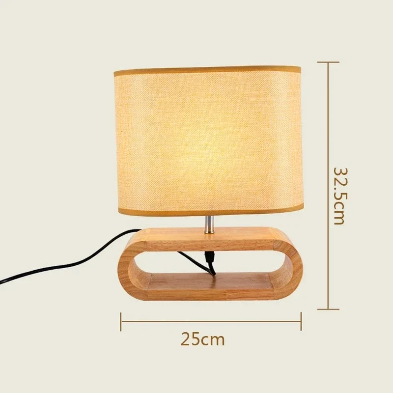 lampe de table nordique en bois créative moderne abat-jour en lin