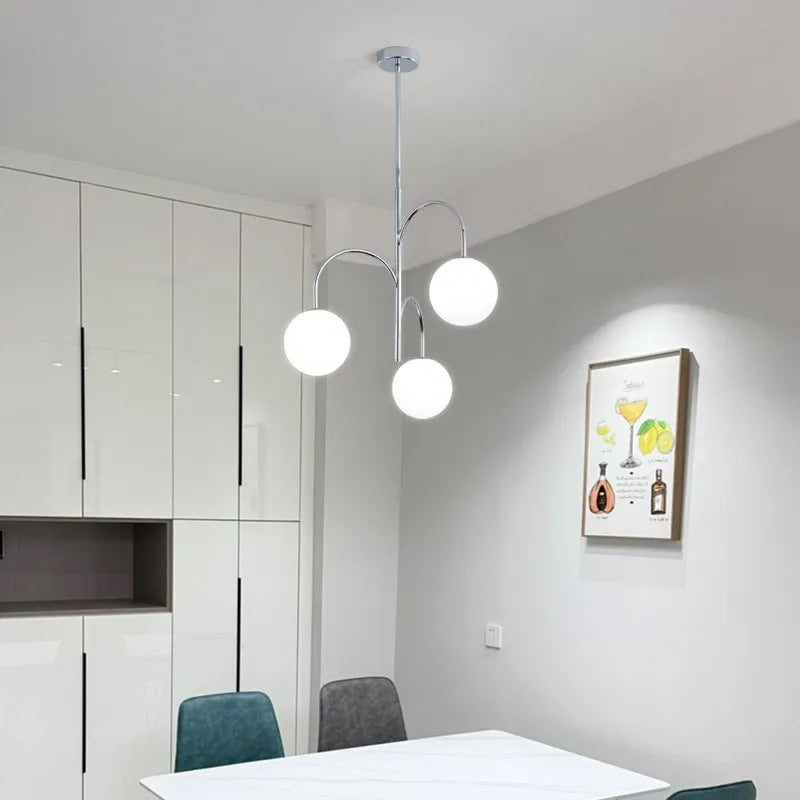 lustre boule de verre scandinave avec tige et câble de suspension