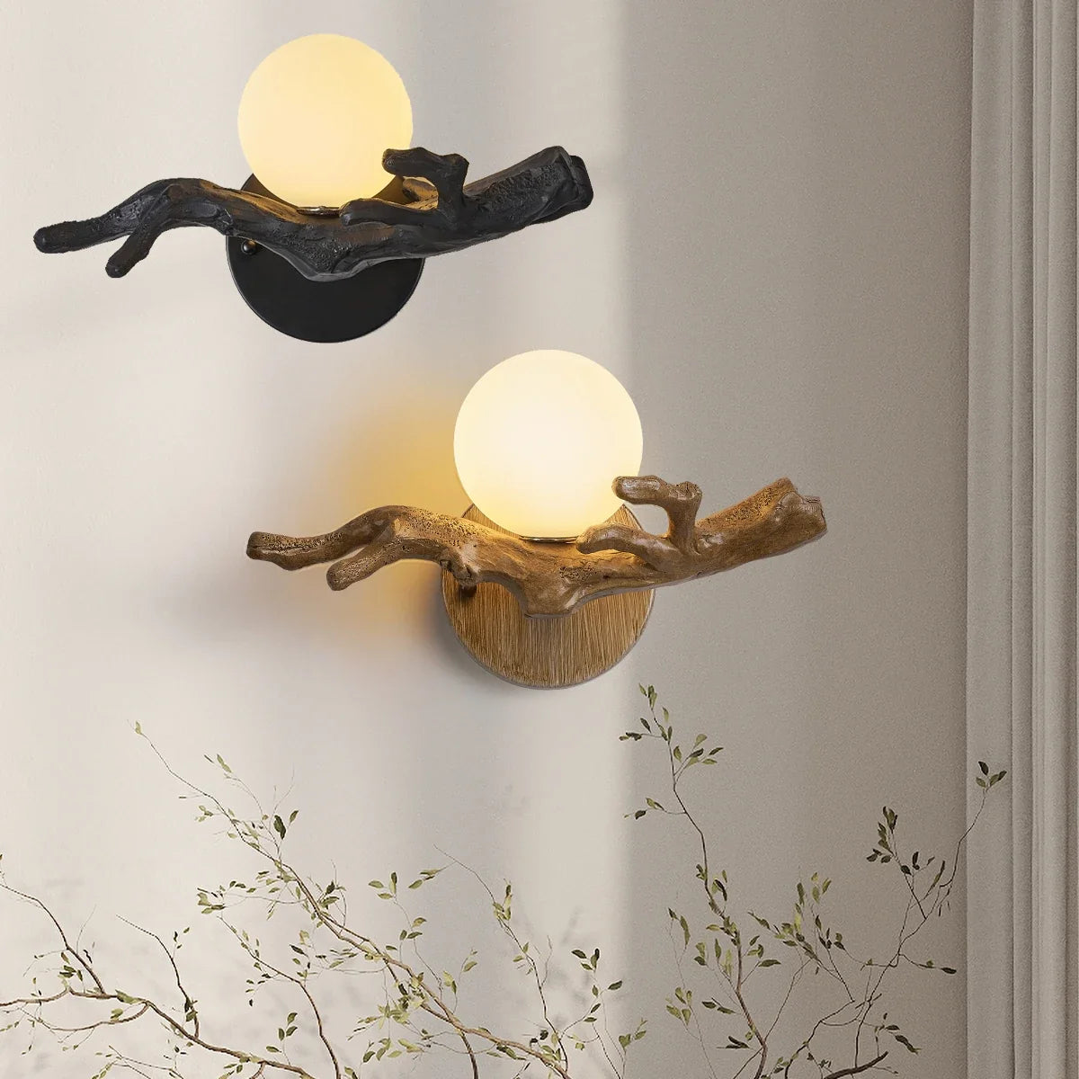 Applique murale LED Vintage en forme de branche d'arbre en résine