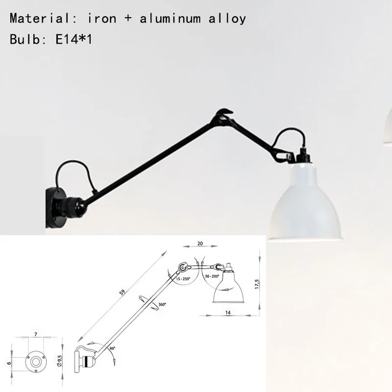 applique murale rotative en métal avec prise pour éclairage