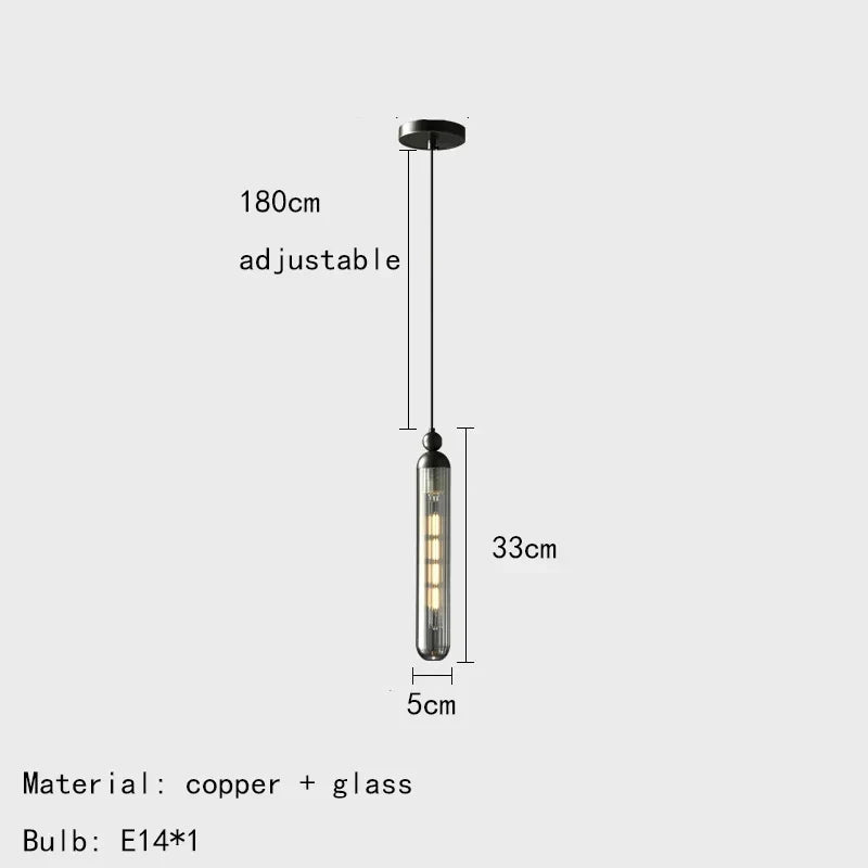 lustre en verre transparent avec cordon réglable en cuivre