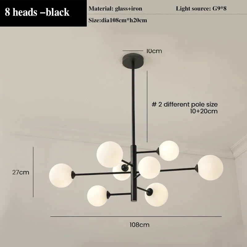lustre led moderne en cuivre avec boule de verre mat