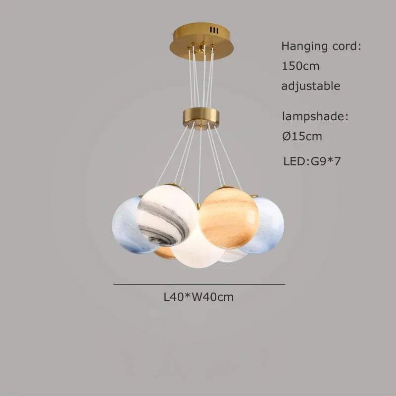 lustre sphérique planète led moderne réglable en hauteur pour décoration