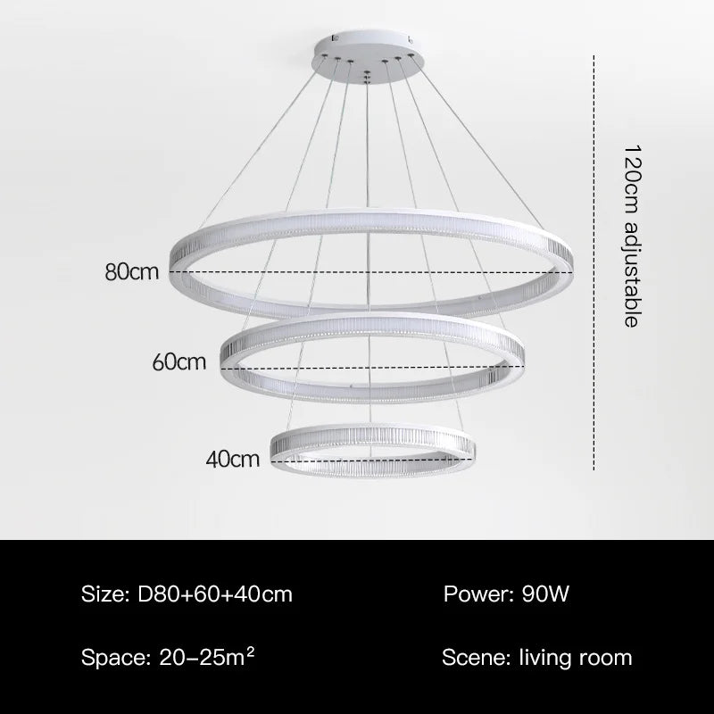Modern Nordic LED Chandeliers For Living Rooms, Bedrooms, Restaurants, Kitchens, Chandeliers, White Circular 3-ring Design