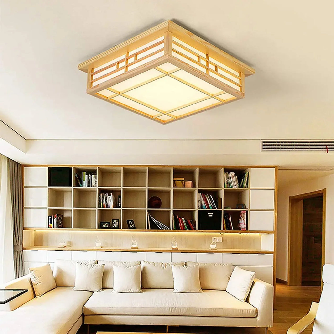 plafonnier led encastré en bois style japonais avec télécommande
