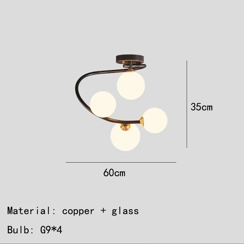 lustre moderne en verre et cuivre noir pour intérieur