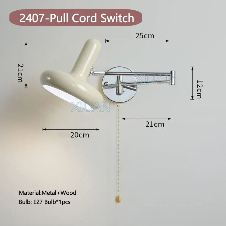 applique murale moderne bras pivotant led en tissu plissé métal