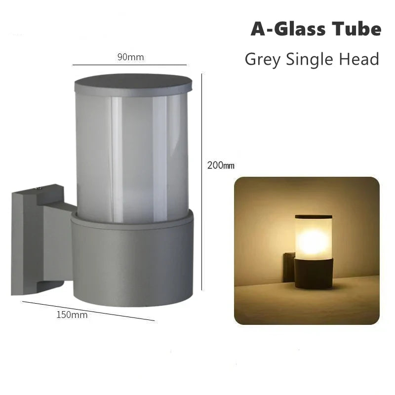12W Outdoor Glass Tube LED Wall Lamp E27 Waterproof Single Double Head Up&Down Lighting Porch Light Garden Exterior Wall Sconce