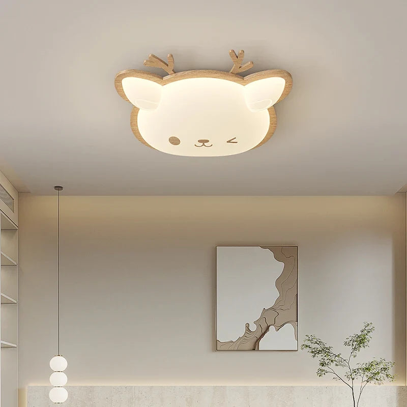 plafonnier nordique led en bois massif avec motifs de cerf et élan