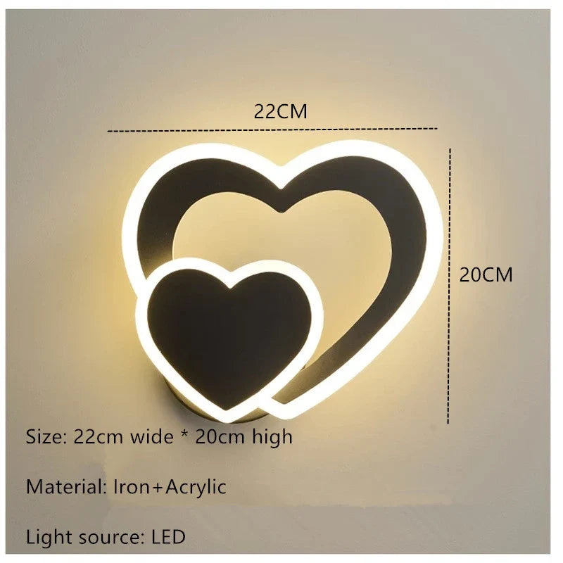 LED heart-shaped wall lamp, simple Nordic love wall lamp, creative bedroom, living room, corridor, background wall, bedside lamp