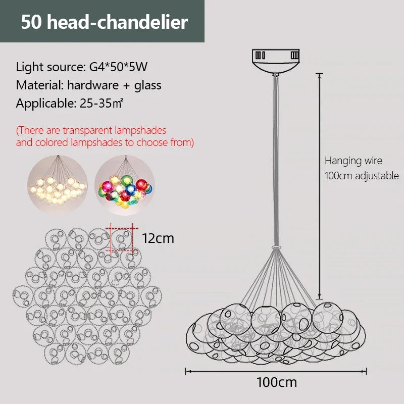 lustre moderne en verre à bulles led pour magasins