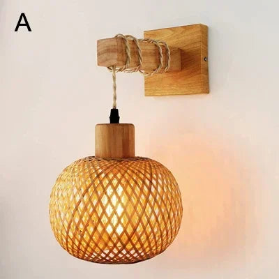 applique murale en rotin et bois style japonais décoration intérieure