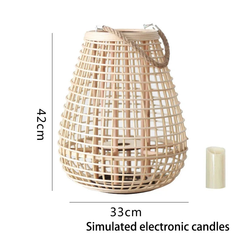 lampadaire en rotin avec chandelier et bougie électronique décorative