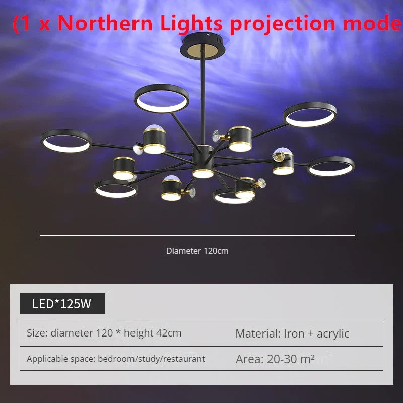 lustre led d'aurores boréales en cristal luxueux suspendu au plafond