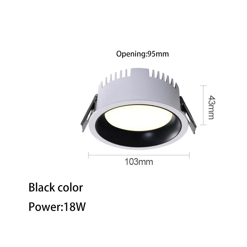 downlight led ultra mince en aluminium anti-éblouissement pour maison
