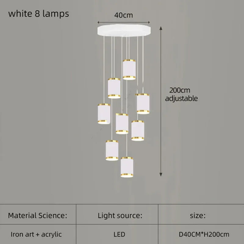 lustre long rotatif en acrylique pour éclairage intérieur décoratif