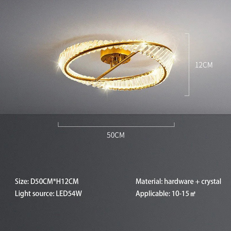 lustre moderne à leds dimmable en anneaux de cristal