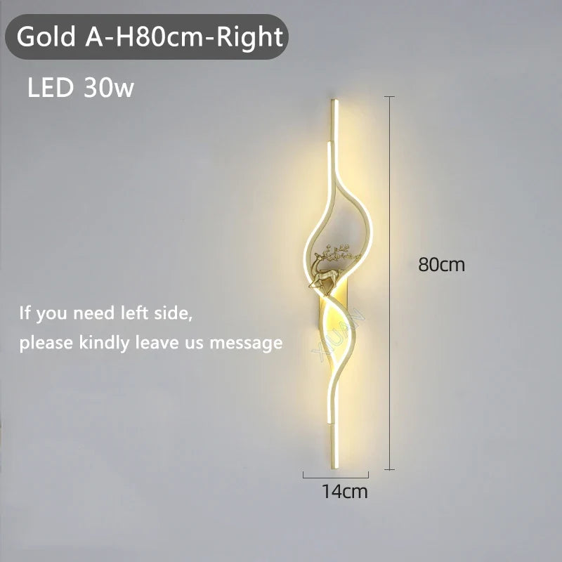 Modern Living Room Long Wall Lights with Anlter Design Gold Black TV Background Decorative Wall Lamp for Bedroom Remote Control