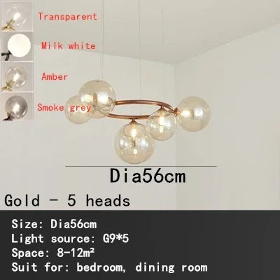 lustre nordique en verre fumé et doré pour intérieur moderne