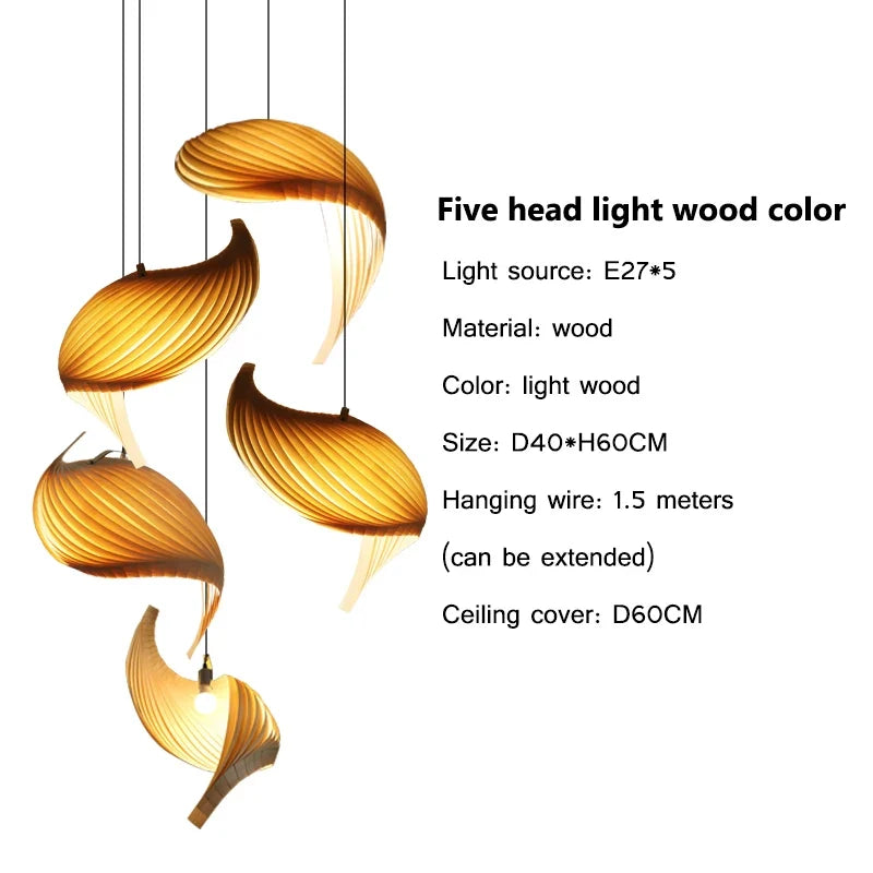 suspension led en érable plissée design japonais