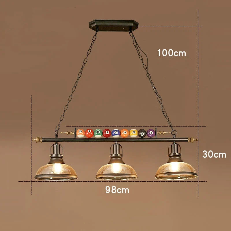 lustre vintage industriel en forme de boule de billard avec abat-jour en verre
