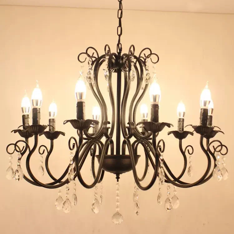 lampe à bougie en fer et cristal de luxe pour décoration intérieure