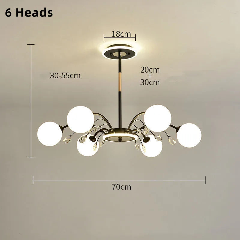 lustre moderne en verre avec cristaux lumineux pour un éclairage élégant