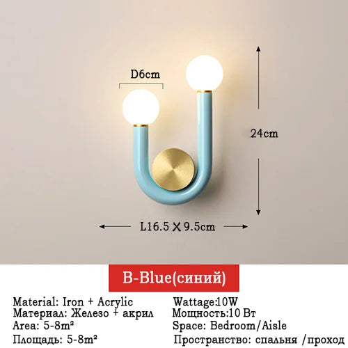 applique murale led créative en forme de u pour décoration enfant