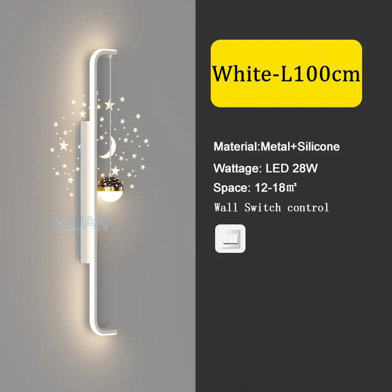 Modern Long Wall Lamps Living Room Wall Light TV Background Decorative Night Lights Black White Gold Star Projection AC 220V