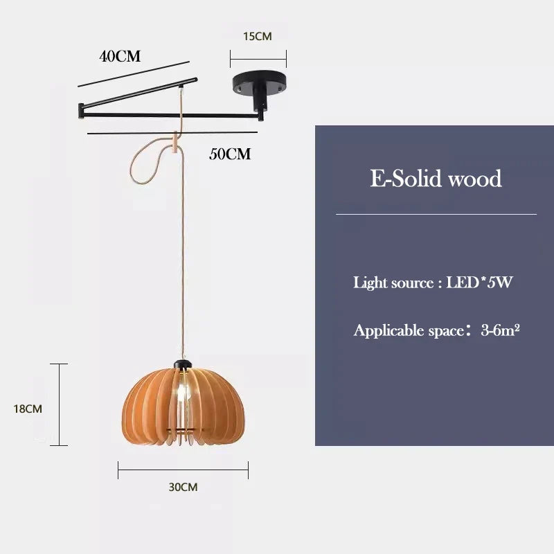 lustre en bois de noyer rétractable à bras pivotant moderne