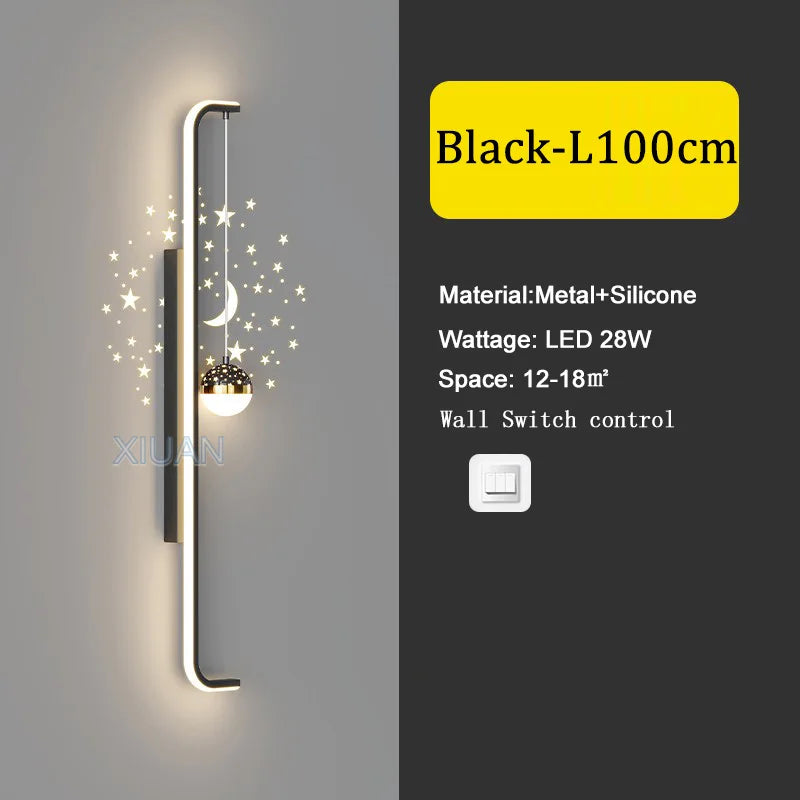 Modern Long Wall Lamps Living Room Wall Light TV Background Decorative Night Lights Black White Gold Star Projection AC 220V