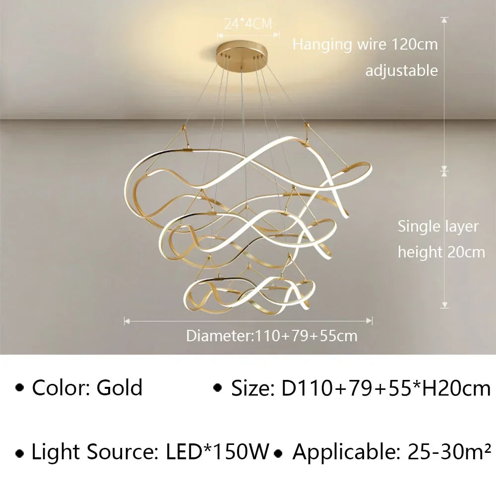 lustre moderne à leds pour décoration intérieure lumineuse